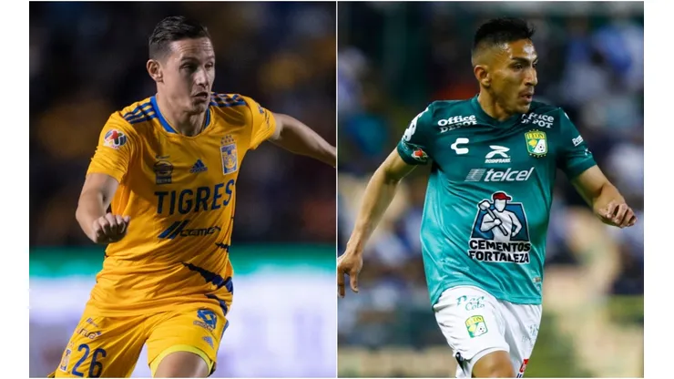 Florian Thauvin of Tigres UANL (left) and Angel Mena of Club Leon