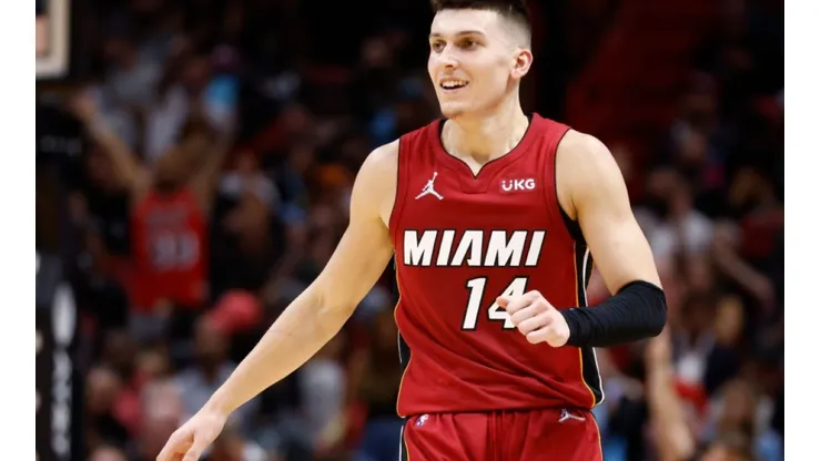 Tyler Herro of the Miami Heat at the game vs Milwaukee Bucks