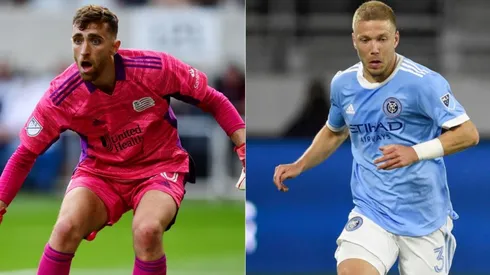 Goalkeeper Matt Turner of New England Revolution (left) and Anton Tinnerholm of New York City FC