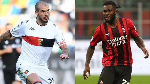 Stefano Sturaro of Genoa CFC (left) and Franck Kessie of AC Milan