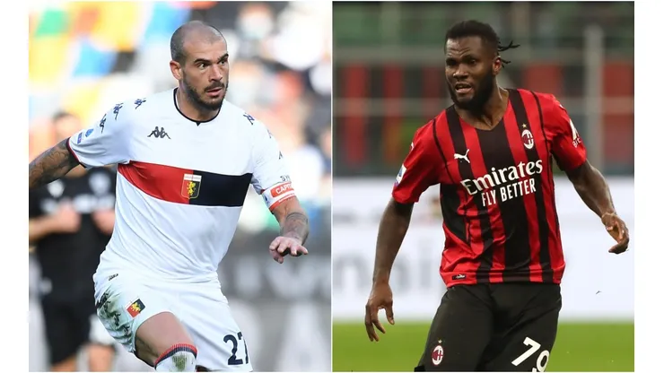 Stefano Sturaro of Genoa CFC (left) and Franck Kessie of AC Milan