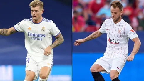 Toni Kroos of Real Madrid (left) and Ivan Rakitic of Sevilla