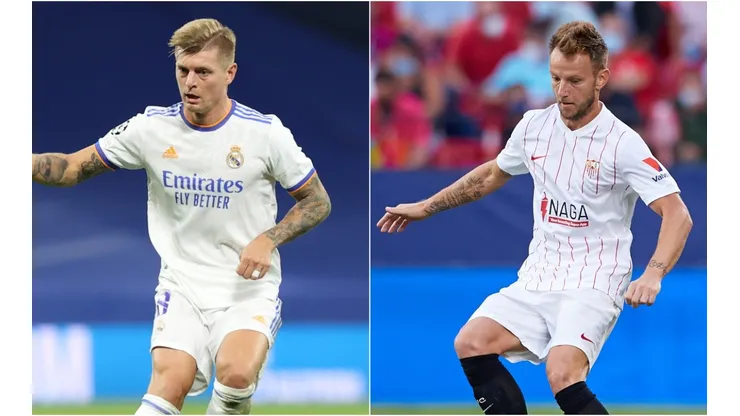 Toni Kroos of Real Madrid (left) and Ivan Rakitic of Sevilla