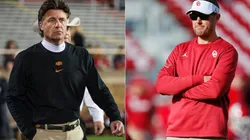 Head coach Mike Gundy of Oklahoma State Cowboys (left) and Head coach Lincoln Riley of Oklahoma Sooners