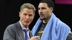 Golden State Warriors head coach Steve Kerr (left) and Klay Thompson.
