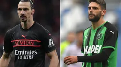 Zlatan Ibrahimovic of Milan (left) and Domenico Berardi of Sassuolo (right)