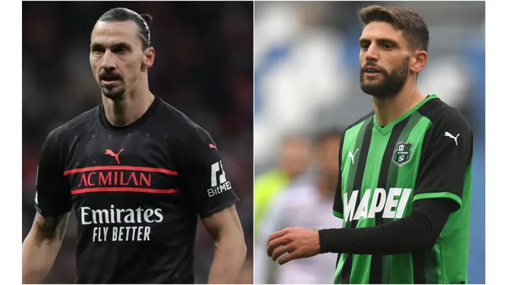 Zlatan Ibrahimovic of Milan (left) and Domenico Berardi of Sassuolo (right)