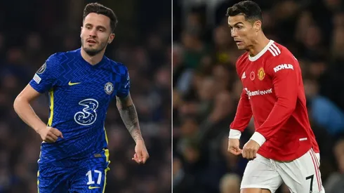 Saul Ninguez of Chelsea (left) and Cristiano Ronaldo of Manchester United