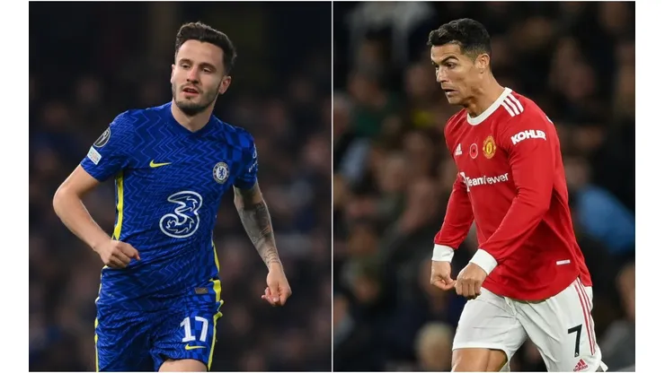 Saul Ninguez of Chelsea (left) and Cristiano Ronaldo of Manchester United