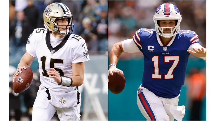 Trevor Siemian of the New Orleans Saints (left) and Josh Allen of Buffalo Bills.