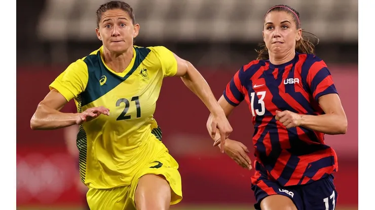 Laura Brock of Australia (left) and Alex Morgan of United States (right)