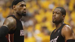 LeBron James (left) and Dwyane Wade during a game with the Miami Heat.