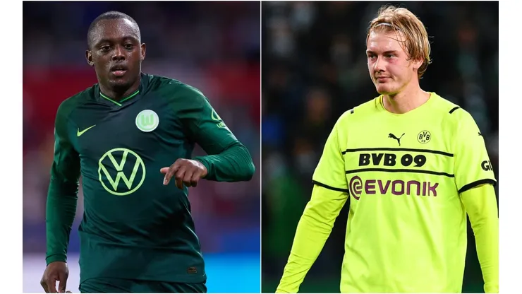 Jerome Roussillon of Wolfsburg (left) and Julian Brandt of Borussia Dortmund (right)