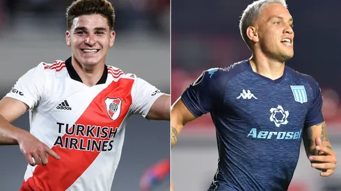 Julian Alvarez of River Plate (left) and Enzo Copetti of Racing Club.