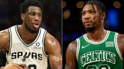 Thaddeus Young of the San Antonio Spurs (left) and Marcus Smart of the Boston Celtics (right)