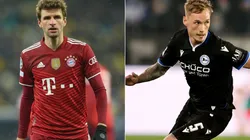 Thomas Muller of Bayern (left) and Jacob Barrett Laursen of Arminia (right)