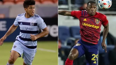 Jaylin Lindsey of Sporting Kansas City (left) and Anderson Julio of Real Salt Lake.