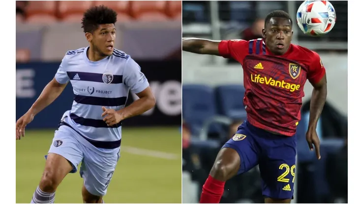 Jaylin Lindsey of Sporting Kansas City (left) and Anderson Julio of Real Salt Lake.