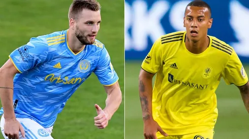 Kacper Przybyłko of Philadelphia Union (left) and Jhonder Cadiz of Nashville.