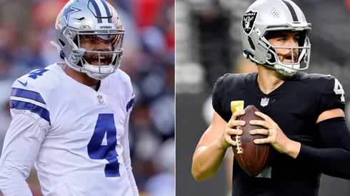 Dak Prescott of Dallas Cowboys (left) and Derek Carr of Las Vegas Raiders.