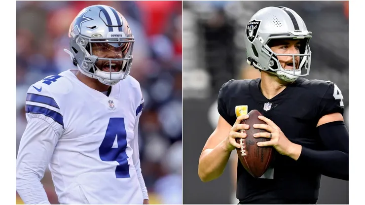 Dak Prescott of Dallas Cowboys (left) and Derek Carr of Las Vegas Raiders.