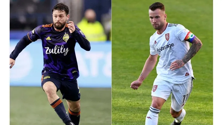 Joao Paulo of Seattle Sounders (left) and Albert Rusnak of Real Salt LAke