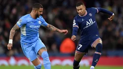 Kyle Walker of Manchester City and Kylian Mbappe of PSG
