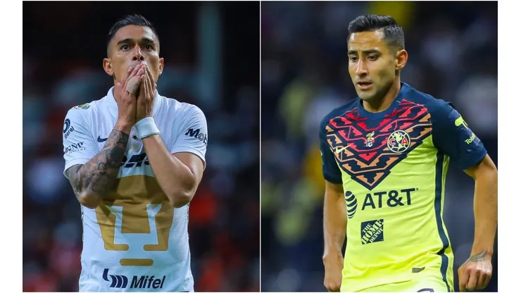 Favio Alvarez of Pumas UNAM (left) and Luis Fuentes of Club America.