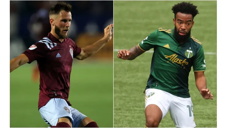 Keegan Rosenberry of Colorado Rapids (left) and Eryk Williamson of Portland Timbers (right)