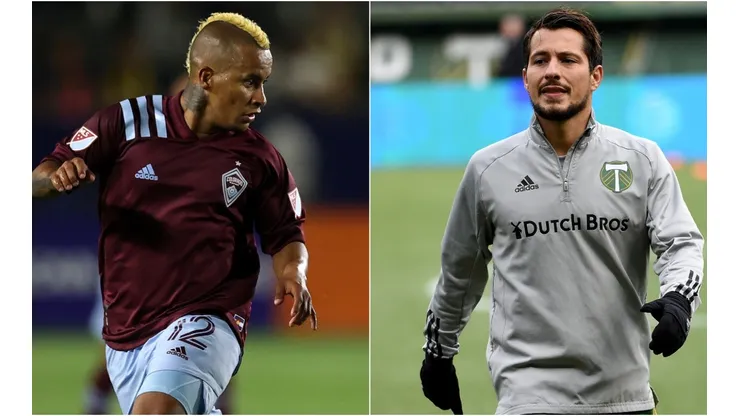 Michael Barrios of Colorado Rapids (left) and Sebastian Blanco of Portland Timbers.