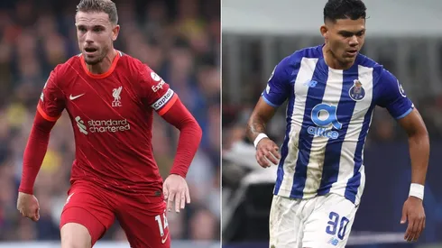 Jordan Hederson of Liverpool (left) and Evanilson of FC Porto