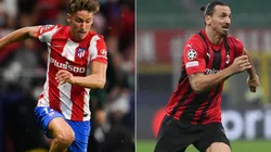 Marcos Llorente of Atletico Madrid (left) and Zlatan Ibrahimovic of Milan