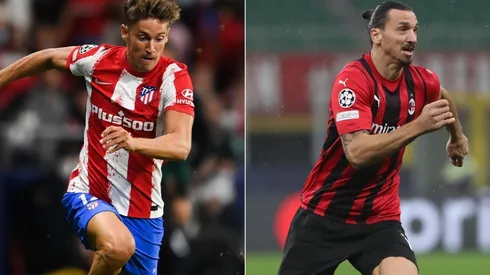 Marcos Llorente of Atletico Madrid (left) and Zlatan Ibrahimovic of Milan