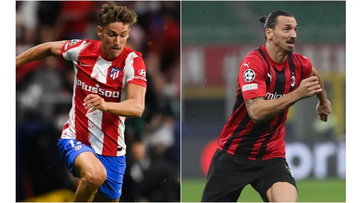 Marcos Llorente of Atletico Madrid (left) and Zlatan Ibrahimovic of Milan