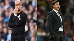 Pep Guardiola of Manchester City (left) and Mauricio Pochettino of PSG