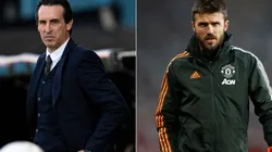 Unai Emery of Villarreal (left) and Michael Carrick of Manchester United (right)