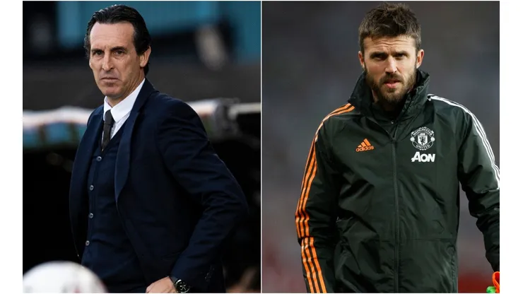Unai Emery of Villarreal (left) and Michael Carrick of Manchester United (right)