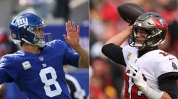 Daniel Jones of New York Giants (left) and Tom Brady of Tampa Bay Buccaneers