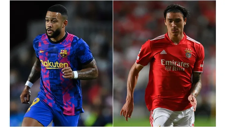 Memphis Depay of Barcelona (left) and Darwin Nuñez of Benfica.