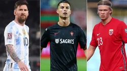Lionel Messi, Cristiano Ronaldo, Erling Haaland.