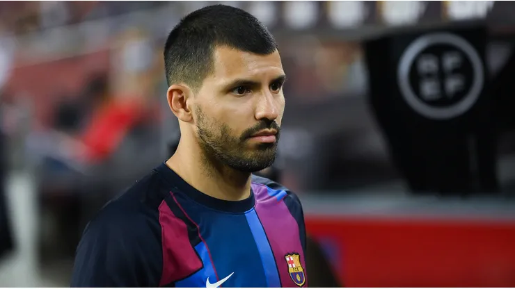 Sergio Aguero of Barcelona looks on