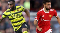 Danny Rose of Watford (left) and Bruno Fernandes of Manchester United (right)