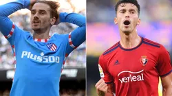Antoine Griezmann of Atletico Madrid (left) and Lucas Torro of Osasuna (right)