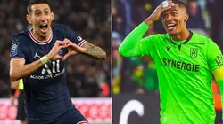 Angel Di Maria of PSG (left) and Alban Lafont of Nantes (right)