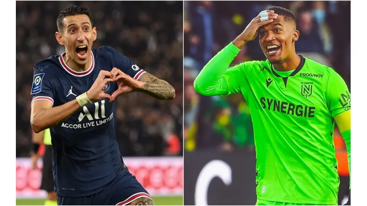 Angel Di Maria of PSG (left) and Alban Lafont of Nantes (right)