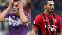 Dusan Vlahovic of Fiorentina (left) and Zlatan Ibrahimovic of Milan (right)