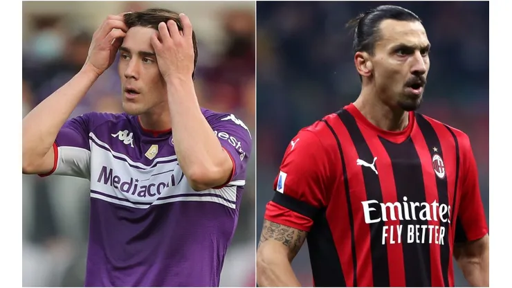 Dusan Vlahovic of Fiorentina (left) and Zlatan Ibrahimovic of Milan (right)