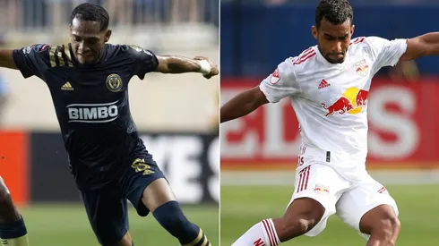 José Martínez of Philadelphia Union (left) and Cristian Casseres Jr of New York Red Bulls