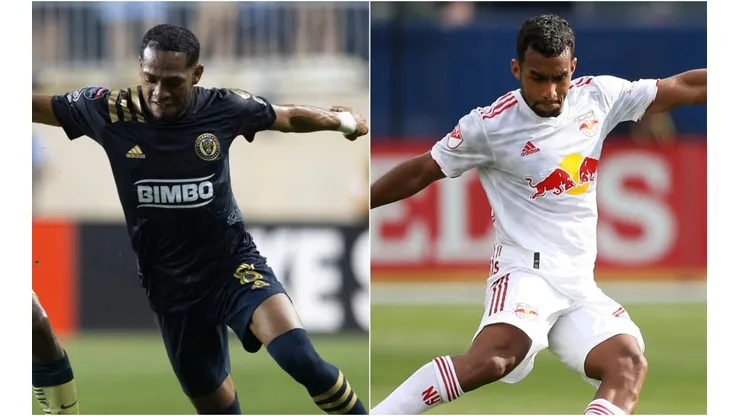 José Martínez of Philadelphia Union (left) and Cristian Casseres Jr of New York Red Bulls