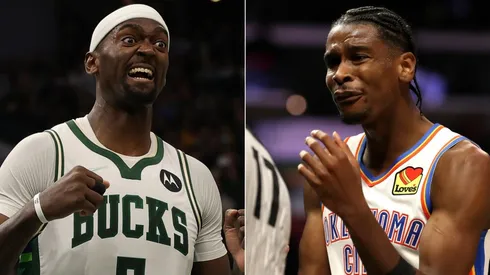 Bobby Portis of the Milwaukee Bucks (left) and Shai Gilgeous-Alexander of the Oklahoma City Thunder (right)